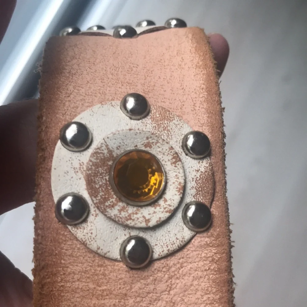 Linea Pelle Studded Leather Belt Y2K Western Boho Hippie Solid Brass